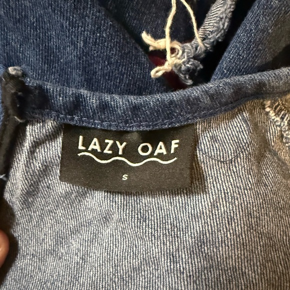 Lazy Oaf Denim Boxy T-Shirt Dress With Cherry Print - Picture 3 of 8